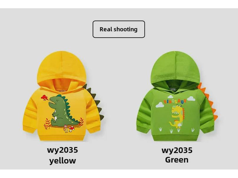 Детский осенний свитер с капюшоном из хлопка с динозавром 2025 года: Модный мультяшный дизайн для мальчиков