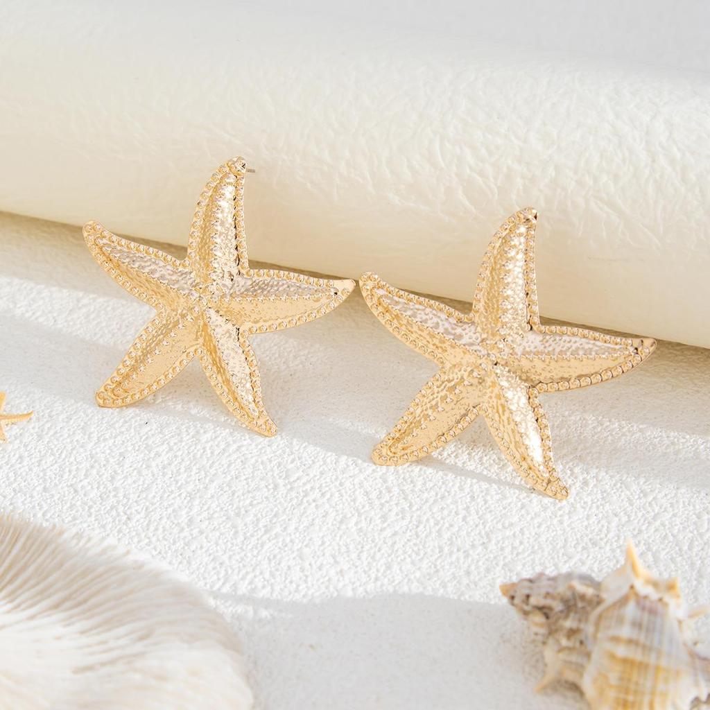 Серьги-гвоздики в виде преувеличенной звезды для вечеринки «Морской бриз» Персонализированные металлические серьги в виде морской звезды для отпуска Лето Пляж Модная роскошь