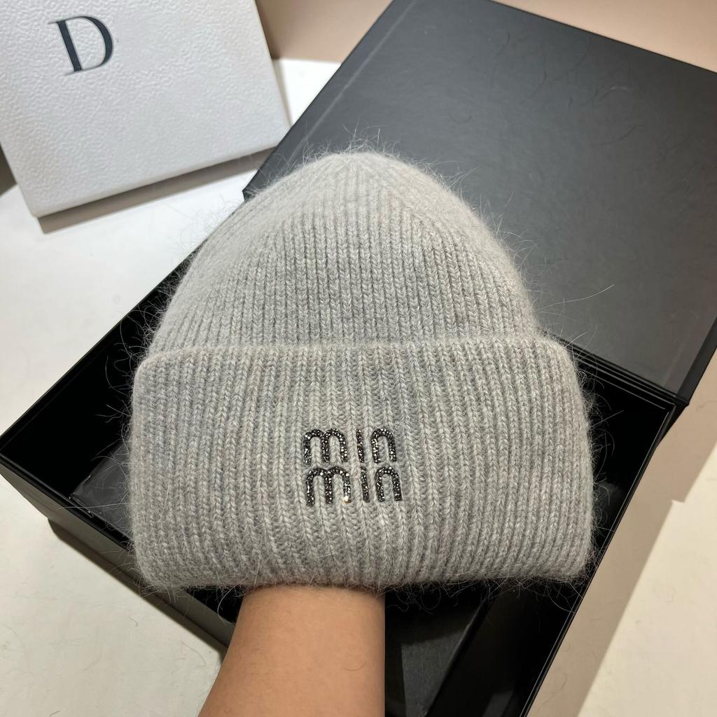 [Rabbit Fur] Min Thickened And Enlarged Double-Folded Edge Small Knitted Hat Winter Warm Plush Hat