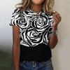 Women's Summer T-shirt Flower Pattern Clothing Round Neck Loose Top Fashion Short Sleeve Women's Party T-shirt 2024 New
