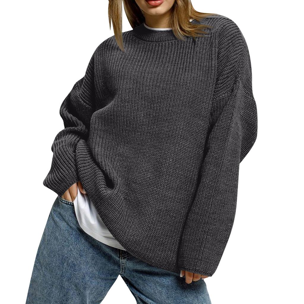 Women's Solid Color Loose Casual Long Sleeved Knitted Sweater Top Sweater