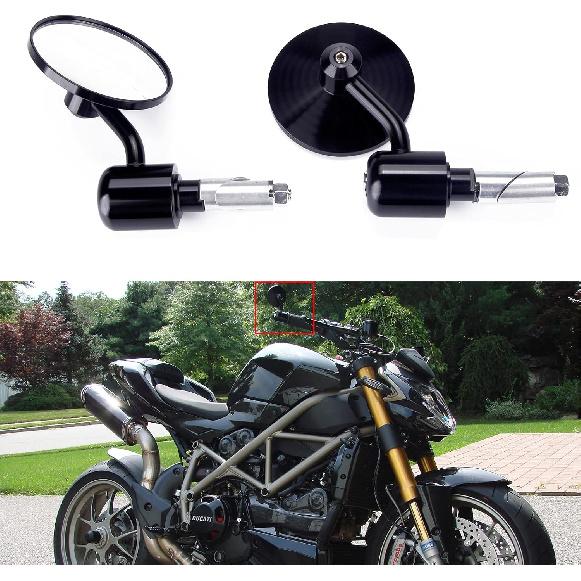 Universal Black Motorcycle Aluminum Rearview Side Mirrors 7/8" Bar End For Cafe Racer Bobber Cruiser Scooter