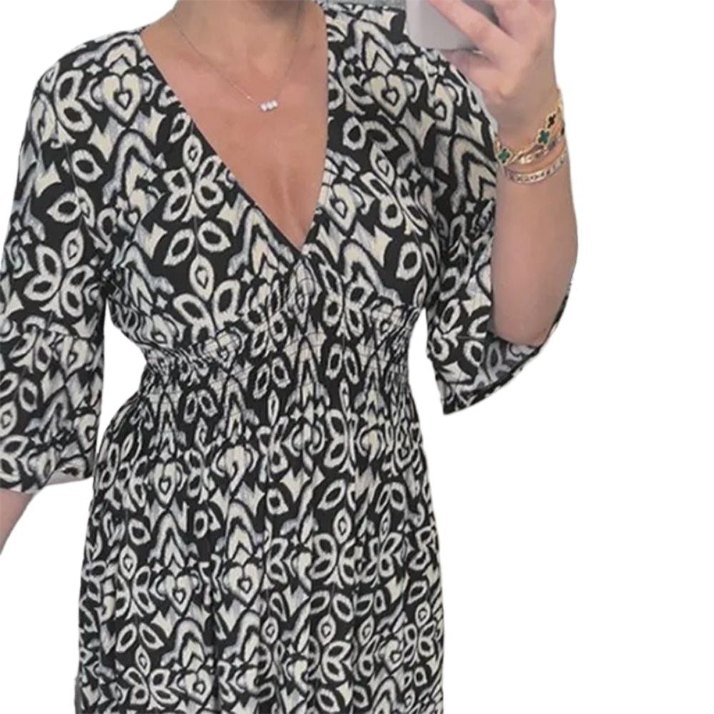 HNXC Женская мода Лето Весна с цветочным принтом и рукавом 1/2 с v-образным вырезом повседневные платья