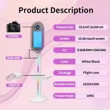 15.6 inch DSLR Touch Screen LED Camera Photo Booth with Ring Light Photo Booth with Flight Case for Christmas birthdays party