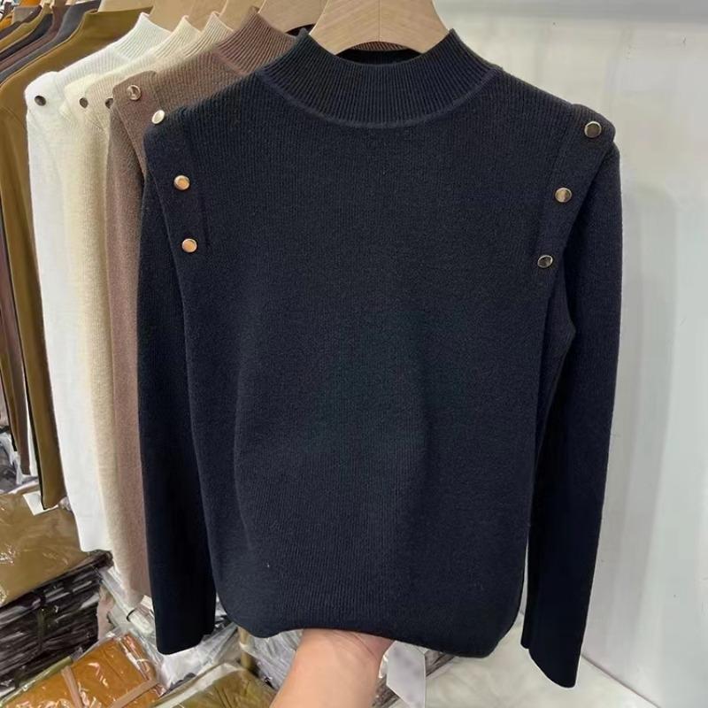 Модный элегантный однотонный вязаный свитер с полувысоким воротом для женщин, осенний повседневный облегающий свитер с длинным рукавом для женщин, топы, зимние теплые базовые трикотажные изделия 24880