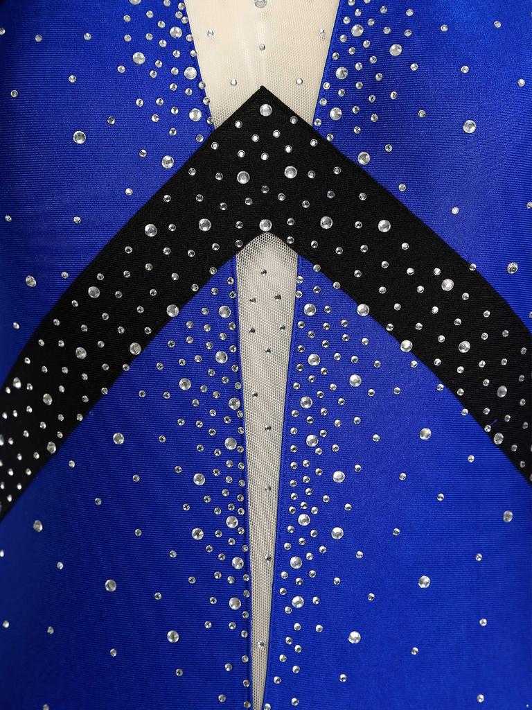 Women Figure Skating Performance Costume Sheer Mesh Rhinestones Leotard Dress for Modern Lyrical Dance Gymnastics Acrobatics