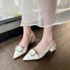 High Heel Sandal for Women Shoes Closed Toe 2025 Summer Suit Female Beige Shallow Mouth High-heeled  Pointed Low Spring New
