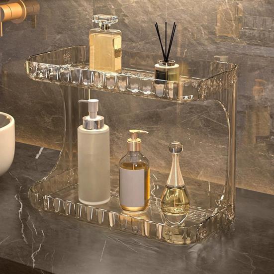 Double Layer Makeup Storage Rack Bathroom Countertop Organizer Large Capacity Perfume Tray Cosmetics Storage Shelf