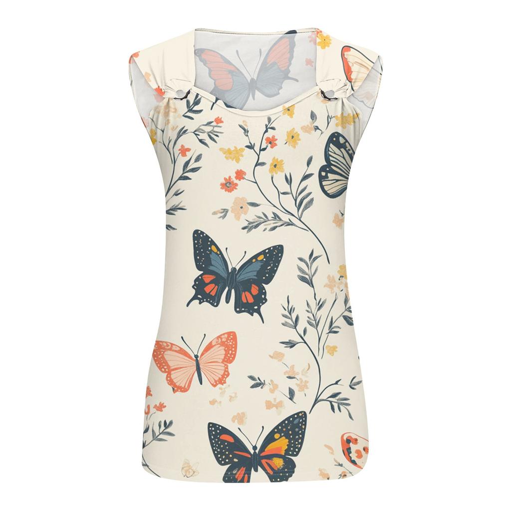 Женская майка с V-образным вырезом, базовая, с принтом, повседневная, струящаяся, без рукавов, с глубокими боковыми вырезами для женщин