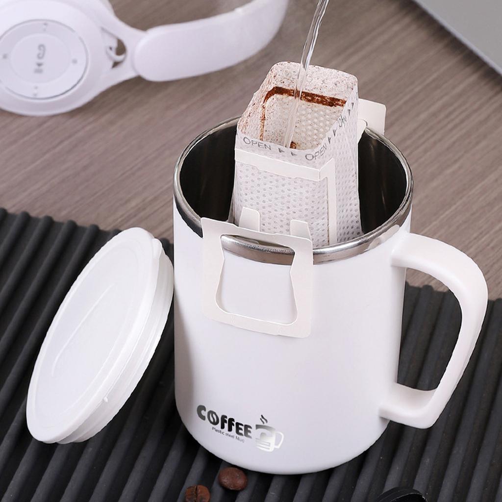 Кружка для кофе с двойными стенками, 480 мл, портативная, из нержавеющей стали 304, стакан для воды с крышкой и ручкой, герметичная чашка для кофе