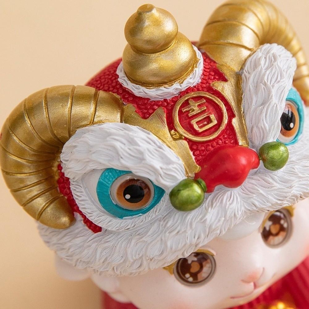 Gold Ingot Zodiac Sheep Statue Chinese Style Resin Ornament Lion Dance Sheep Figurine Birthday
