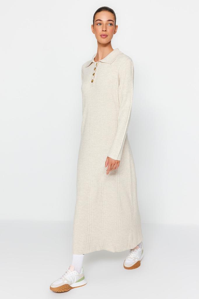 Женское модное новое платье-хиджаб верблюжьего цвета с воротником-поло, удобное трикотажное платье в рубчик