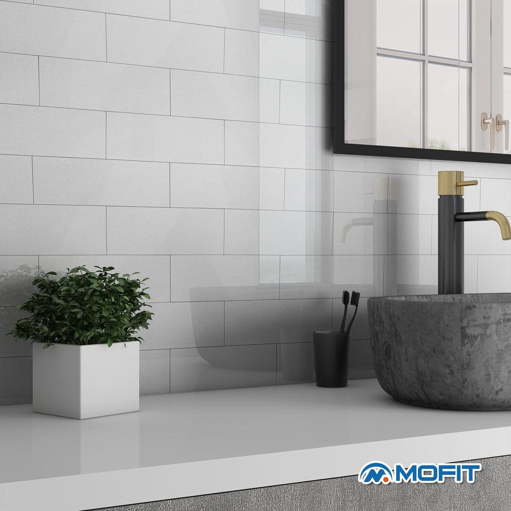 M MOFIT Кухонная стеновая панель Водонепроницаемая стеновая плитка Плитка для ванной комнаты 100x300 мм 16 DIY, Термостойкий лист, Наклейка, Глянцевая, (Светло-серый, штуки)