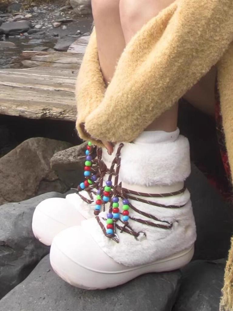 2025 Autumn and Winter New Thin Belt Beaded Round Head Warm and Velvet Versatile Sports Thick-soled Non-slip Women's Snow Boots