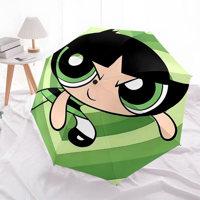 Powerpuff Girls, Buttercup- Automatic Opening and Closing, 8-rib Structure Portable Umbrella, Suitable for Men and Women in All Seasons - Pe