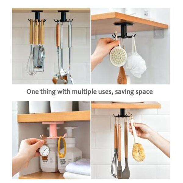 360 Rotation Rotatable Hooks for Kitchen Organizer and Storage Hanging Creative Tableware Bathroom Organizer Self Adhesive Hooks