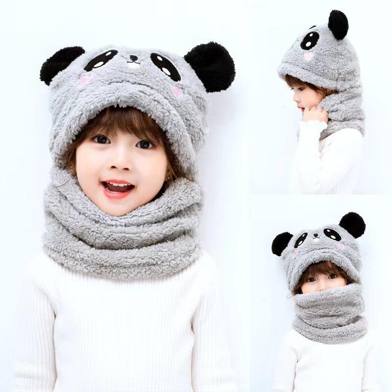 1-12Y Winter Cartoon Rabbit Coral Velvet Cap Plush Balaclava Kids Caps Double Fleece Baby Scarf Hat Baby Accessories