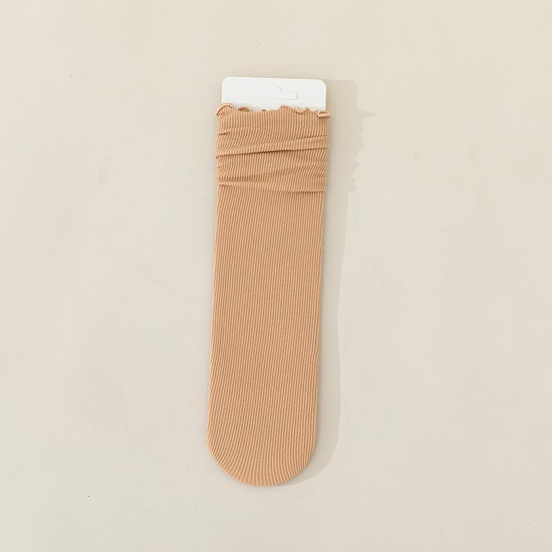 Женские летние носки из ледяного шелка с оборками – Дышащие, Удобные, с краем в виде гриба, Однотонные носки-слаучи