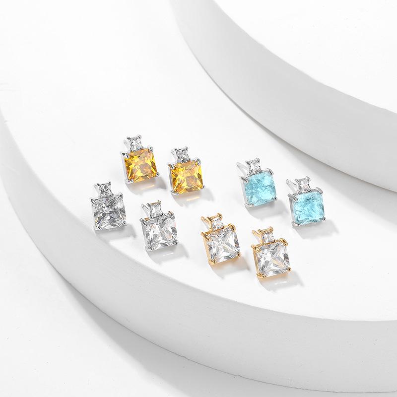 RAKOL Sapphire Color Geometric Square Zircon Stud Earrings for Women