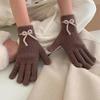 Женские вязаные перчатки с бантом Зимние теплые перчатки с сенсорным экраном Полнопалые Каваий Японские Jk Велосипедные варежки Аксессуары Y2K