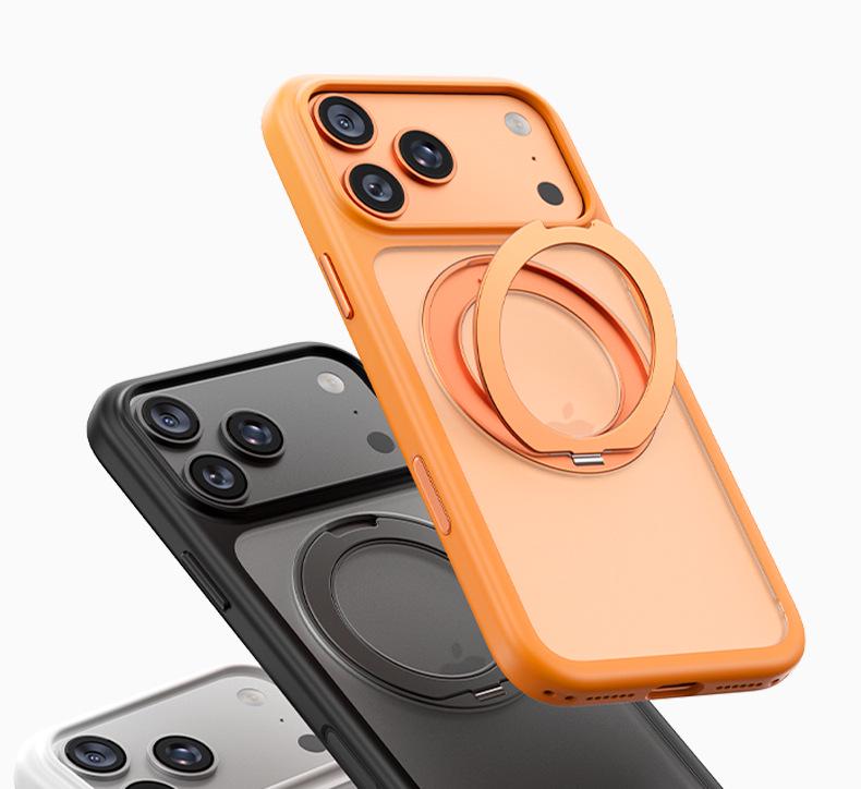 Совместимый чехол для iPhone 17 Pro с ощущением кожи, с магнитным вращающимся держателем и защитой кнопок для Apple 16 Pro Max