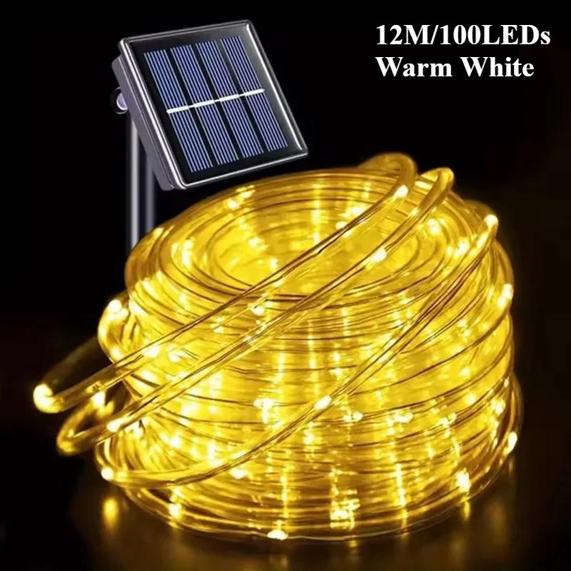 LED Solar String Lights Garden Waterproof Tube Rope Lamp Christmas Garland Fairy Lights For Outdoor Holiday Decoration Lighting