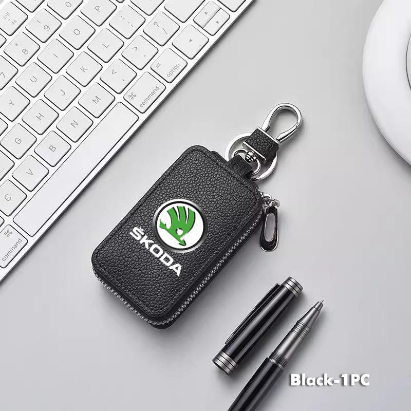 WFDZ5 Car Key Protector Bag Key Holder Mini Auto Key Case Wallet Zipper Bag Keychain For Skoda S Kodiaq Octavia 2 3 Yeti Karoq Rapid
