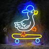 Skateboard Duck Neon Sign Dimmable LED Happy Duck Neon Light USB Powered Hat Duck Light Up Sign Living Room Bedroom Art Wall Decor Boys Girls Gift