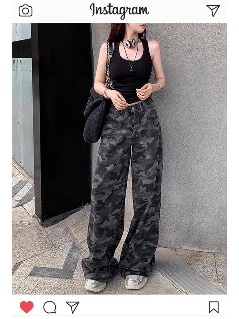 Женские камуфляжные брюки карго больших размеров в стиле ретро - Свободные, длиной до пола, поступление лето 2025