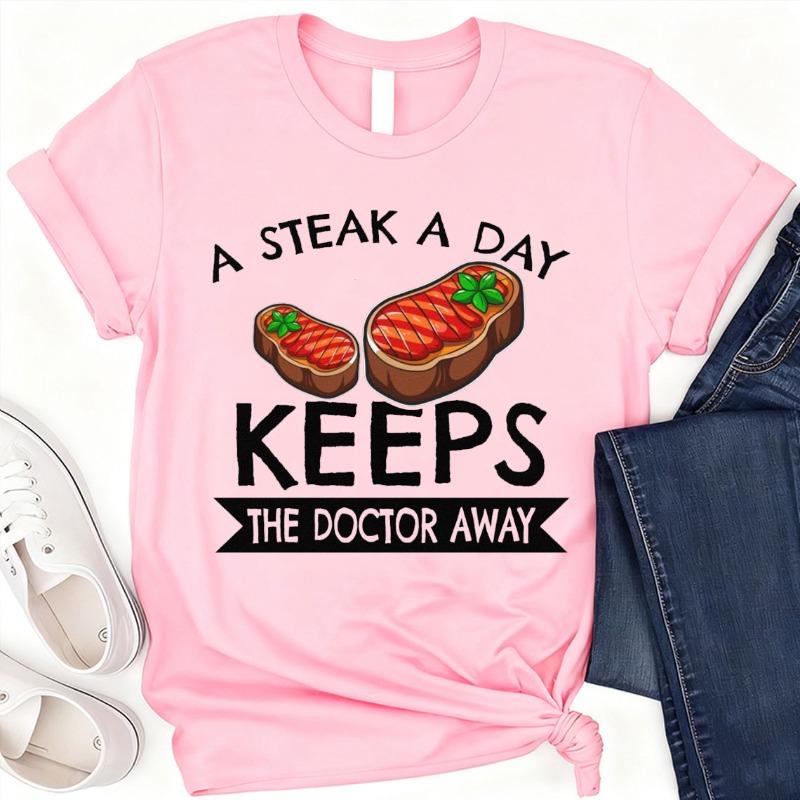 Funny Carnivore TShirt Steak A Day Meat Lover Gift Crew Neck Short Sleeve Cotton Top All Seasons Casual Fashion Outdoors Tees