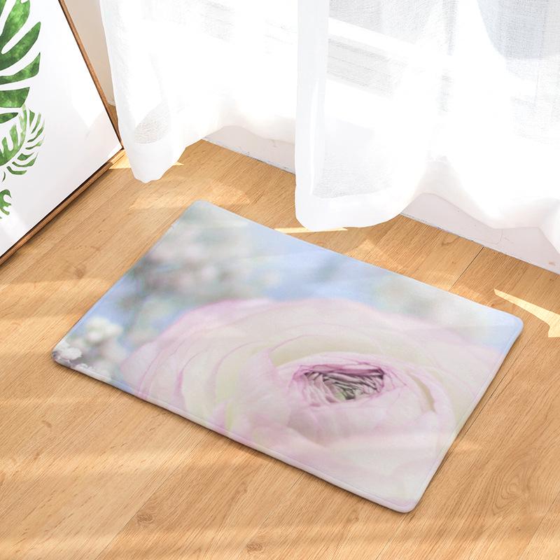 Flowers Pink Rose Hallway Mats Scenic Print Bedroom Living Room Floor Rugs Anti-Slip Kitchen Bathroom Square Carpet Decoration
