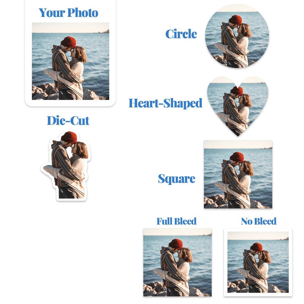 Наклейки по индивидуальному заказу, 1/4/16 областей на листе, индивидуальные фотографии, логотипы, памятные фотографии, круглые наклейки с квадратными сердечками