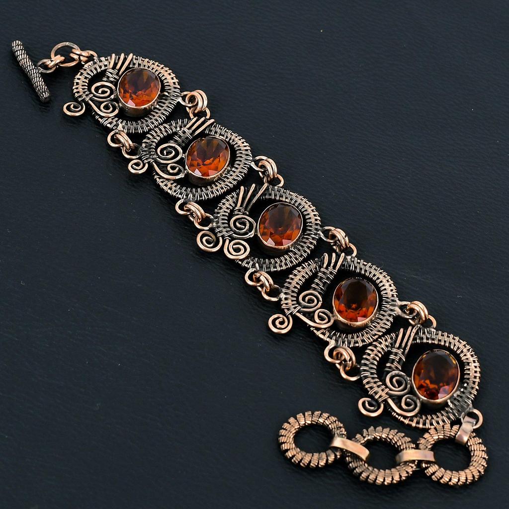 Garnet Gemstone Handmade Pure Copper Wire Wrapped Amazing Jewelry Bracelet