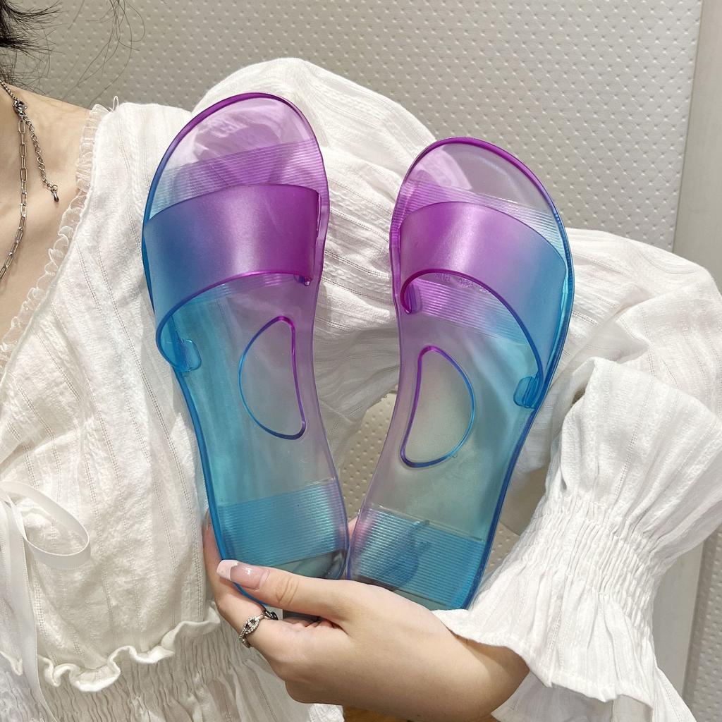 New Cool Slippers Women's Transparent Crystal Slippers Summer Outgoing Fashion Korean Edition Anti Slip and Odor Home Slippers