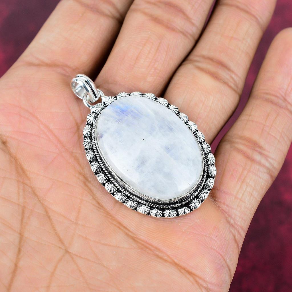 Ювелирные изделия из радужного лунного камня, подвеска из стерлингового серебра 925 пробы, красивая ювелирная подвеска ручной работы