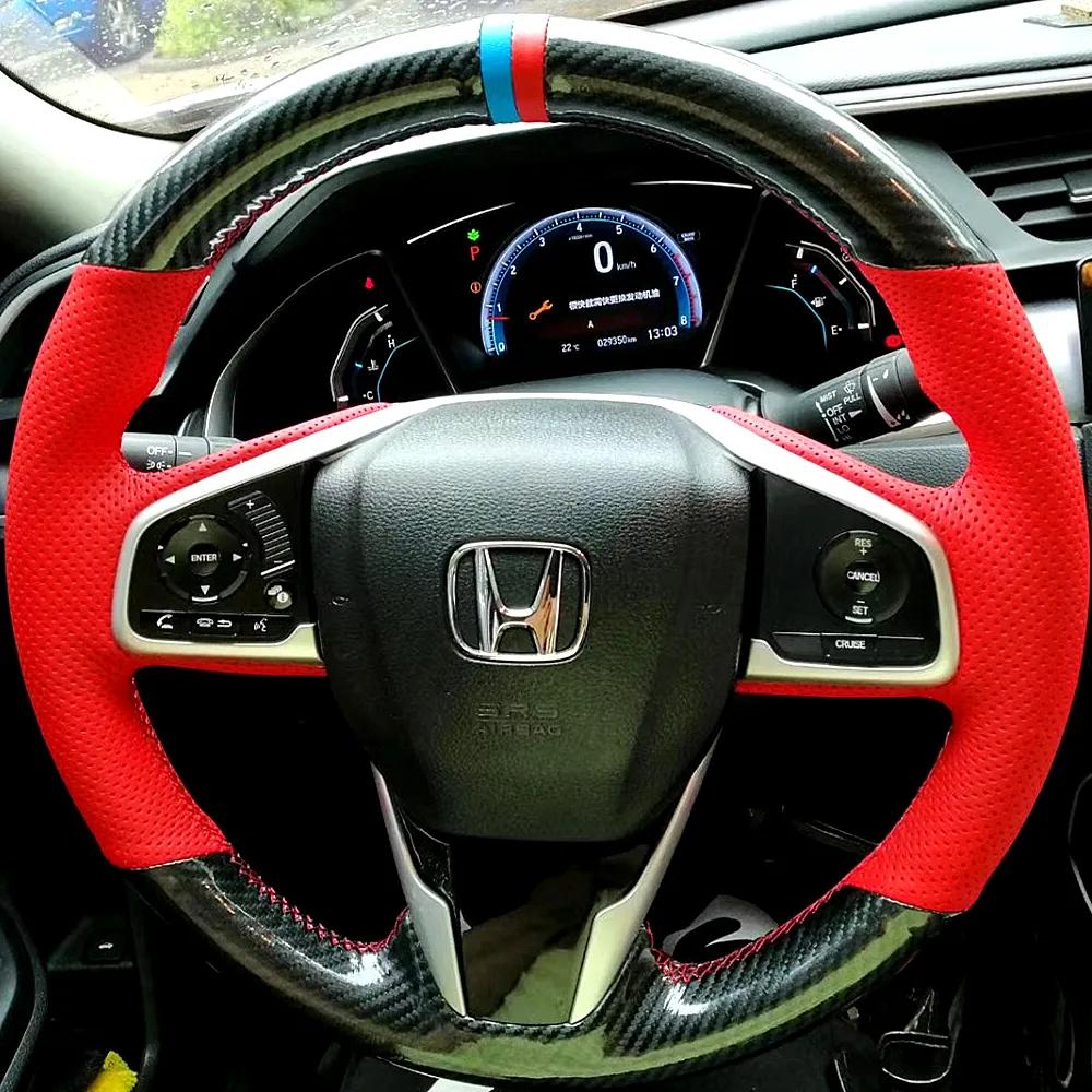 Braid Carbon Fiberf Leather Steering Wheel Cover for Honda Civic Sedan Rs 2016 2017 2018 2019 CRV Sports Style Car Accessories ajm256