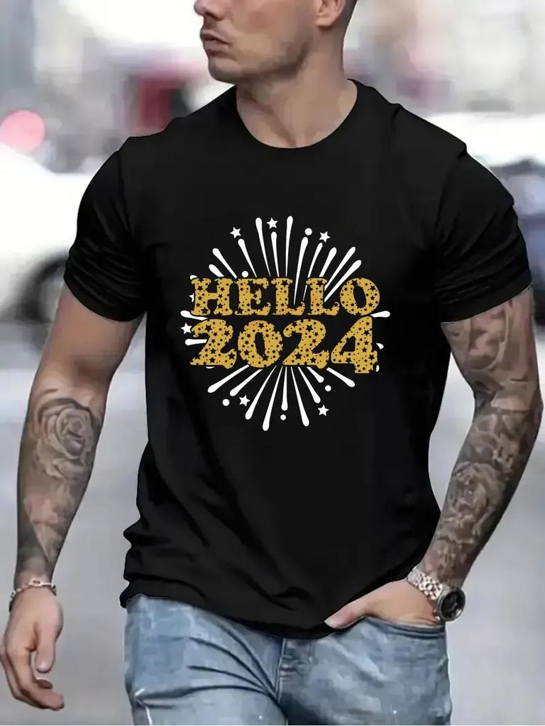 Hello 2024 модные футболки для женщин и мужчин одежда Happy New Year 2024 мужские футболки большого размера хипстерские футболки Cheers To 2024 Top