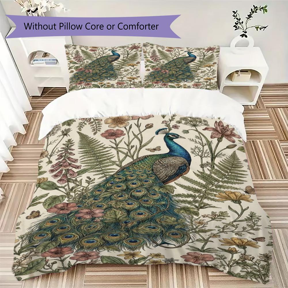 Peacock Pattern Bedding uilt Set uilt Cover Pillowcase Home Decoration Birthday Gift (1 * duvet cover + 2 * pillowcase without core)121