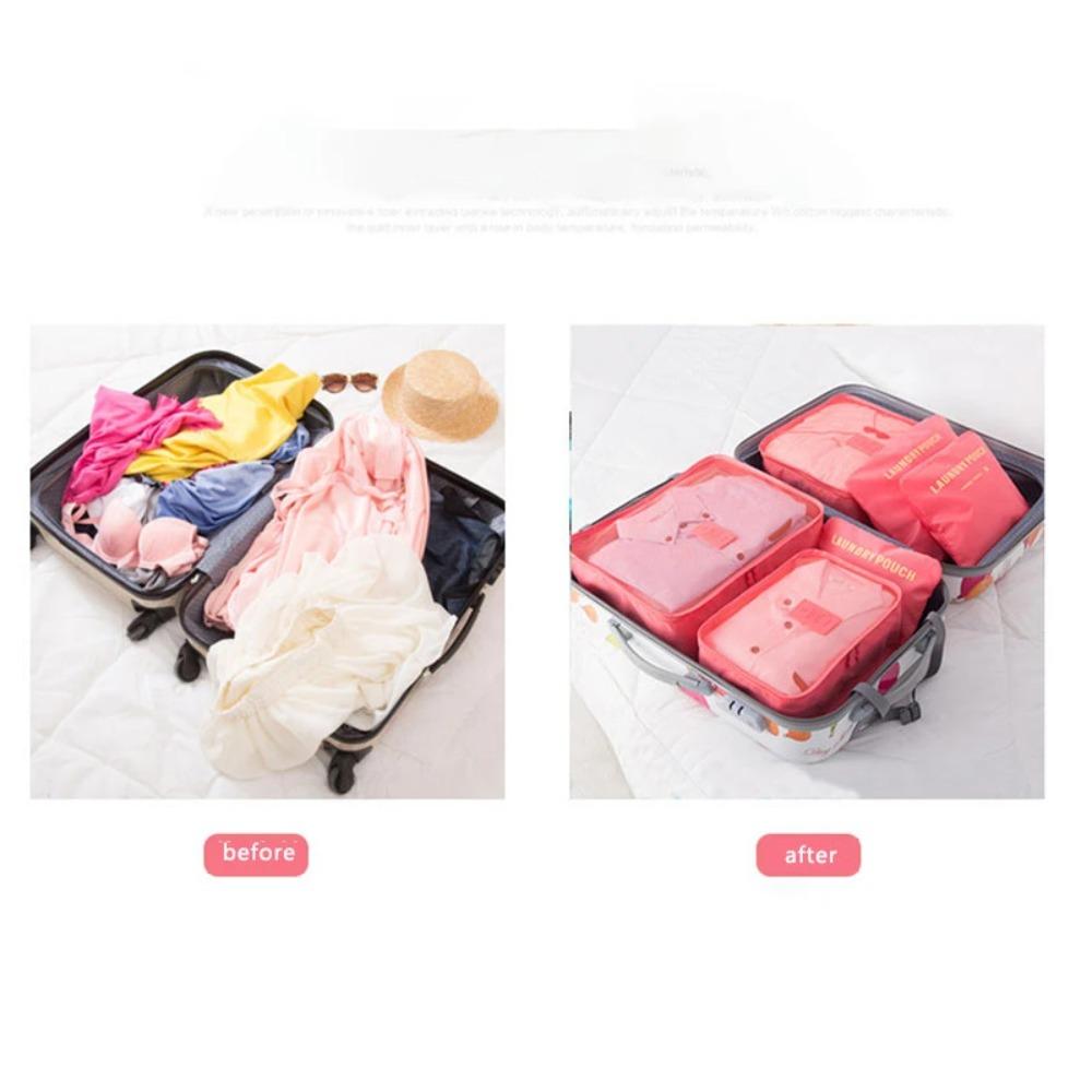 6pcs Clothe Tidy Pouch Waterproof Storage Bags Suitcase Packing Set Storage Cases Luggage Organizer