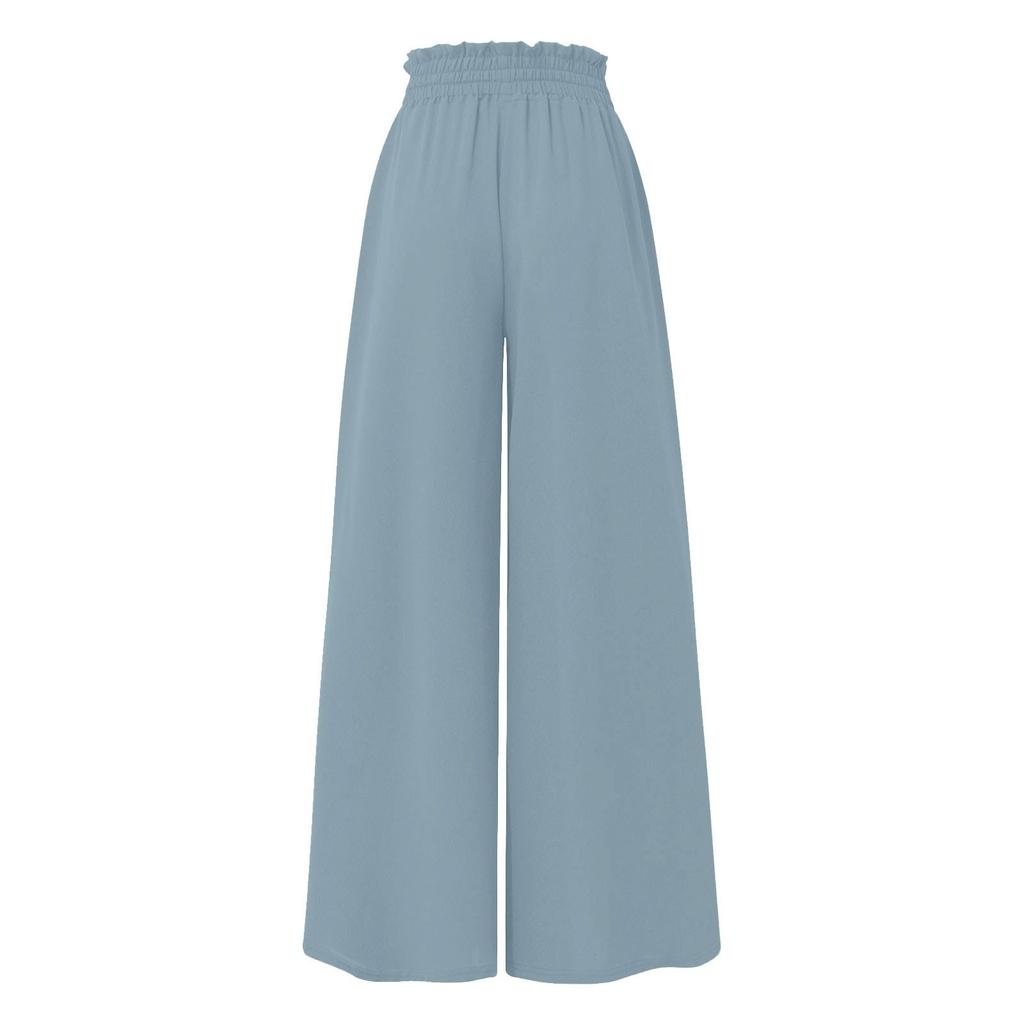 Женские широкие брюки с высокой талией, летние повседневные струящиеся брюки-палаццо, однотонные пляжные брюки с карманом