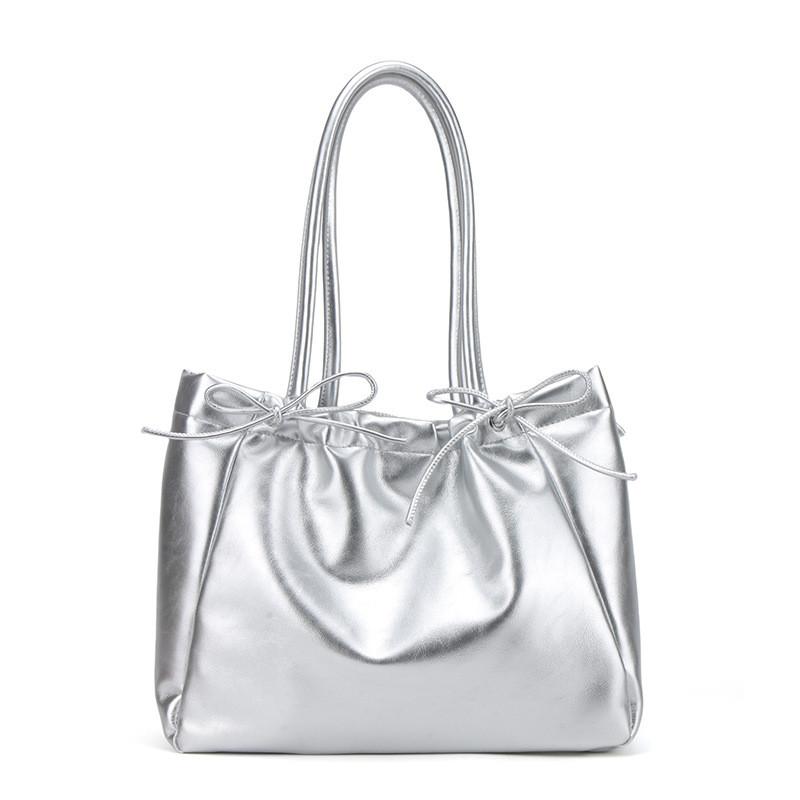 Simple Pu Bowknot Drawstring Bag For Daily Use