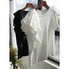 Irregular Ruffle Edge Sweet Top Temperament Niche Design T-shirt Women's Summer Simple Round Neck