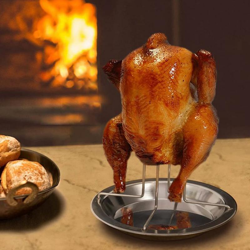 Подставка для гриля для курицы с антипригарным покрытием, подставка для жаровни пищевого качества с поддоном для сбора капель для курицы, держатель для курицы для духовки, новинка