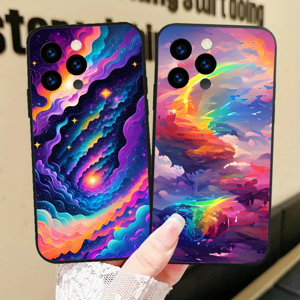 Colorful Starry Sky Galaxy Phone Case For IPhone 17 Air 16 15 14 13 Pro Max 11 12 Black Silicone Cover