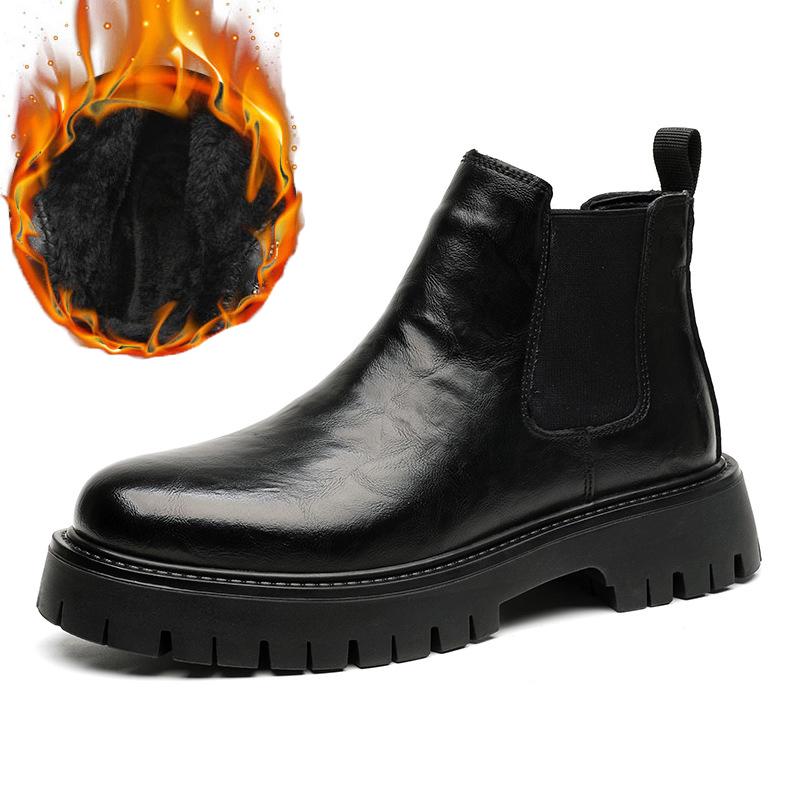 Мужские повседневные деловые офисные челси ботинки осенне-зимняя обувь ковбойские из натуральной кожи ботинки черные стильные на платформе до щиколотки боты