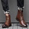 Men's High Top Boots Handmade Leather Boots Motorcycle Boot Cycling Boots Lace Up Anti Slip Hiking Boot Men's Work Training Boot