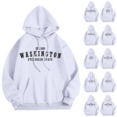 Женская мода O-образный вырез с длинным рукавом и принтом, толстовка с капюшоном