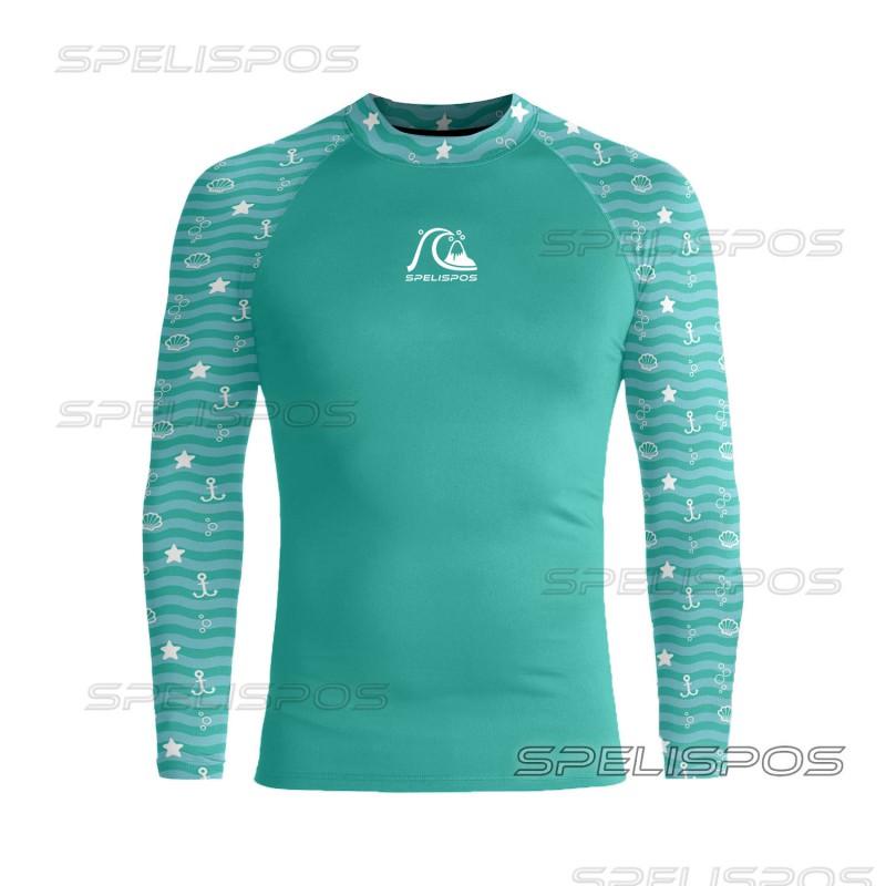 Mens Long Sleeve Rash Guard Surfing Wetsuit UV Protection Quick Dry Digital Print Diving Swimming Water Sports