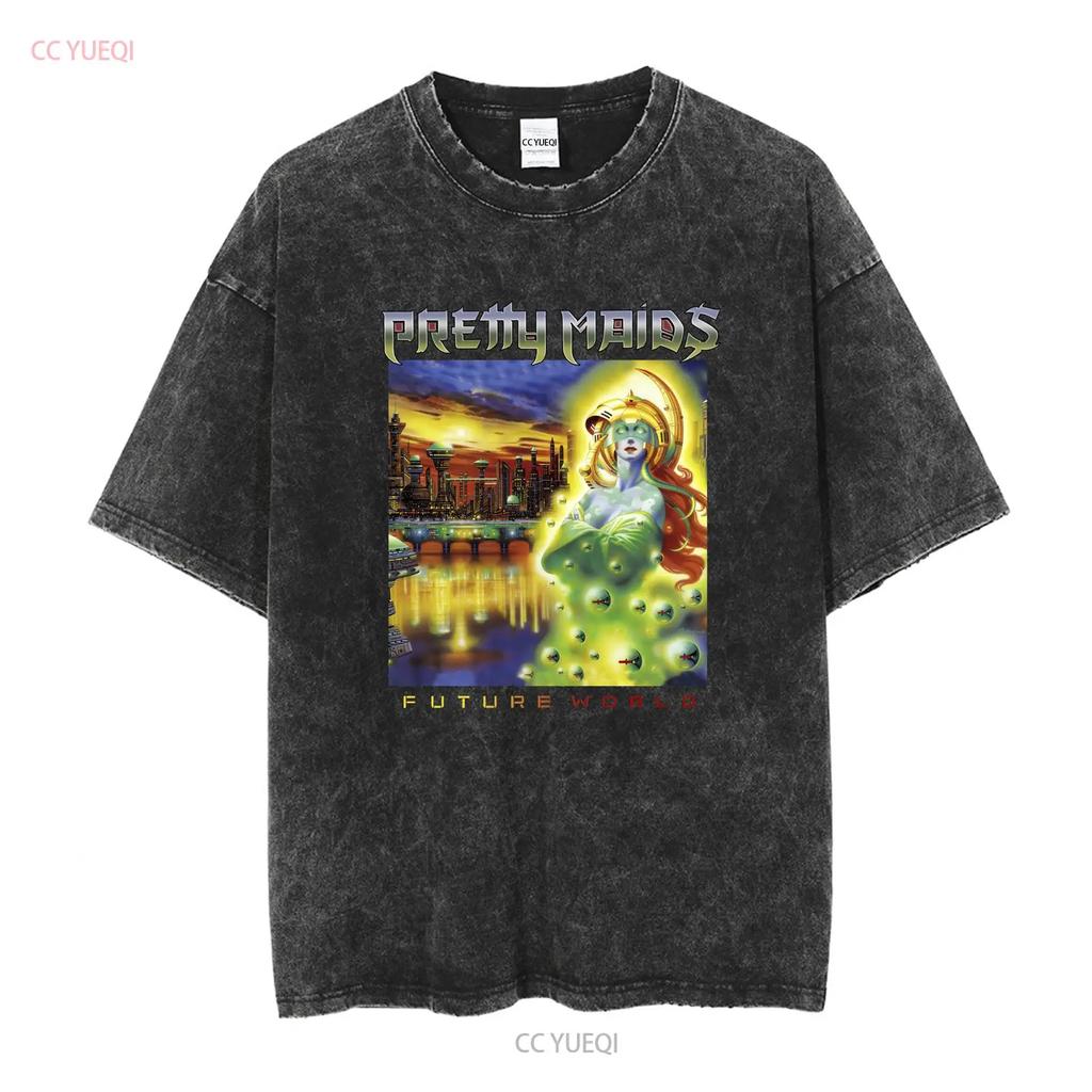 PRETTY MAIDS FUTURE WORLD T Shirt Black S 4XL GH394 long or short sleeves vintage Washed streetwear Slightly graphic