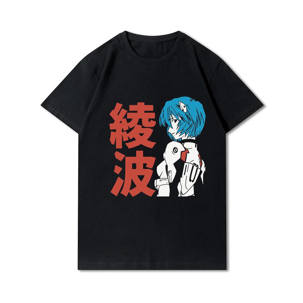 Мужские футболки с принтом «Евангелион» больших размеров, хлопковые топы с круглым вырезом, летние повседневные черные футболки в стиле аниме